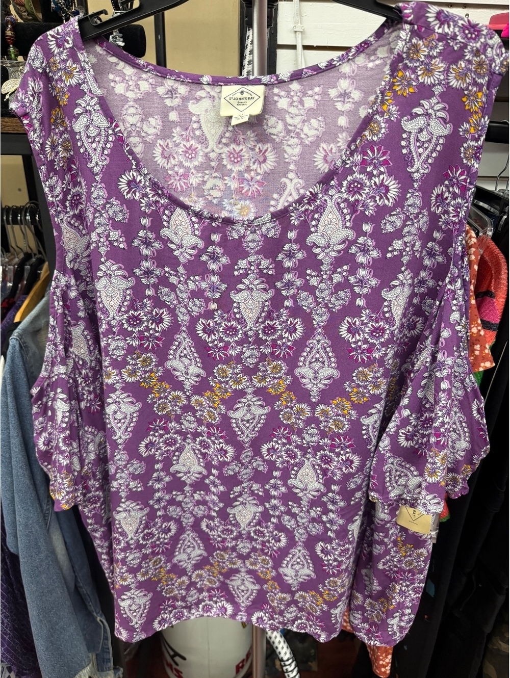 St John’s Bay Purple Floral Cold Shoulder Top Plus Size 5X